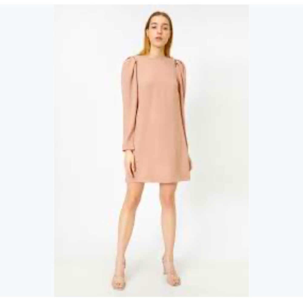 H&M blush pink puff sleeve beaded shoulder long sleeve mini dress small